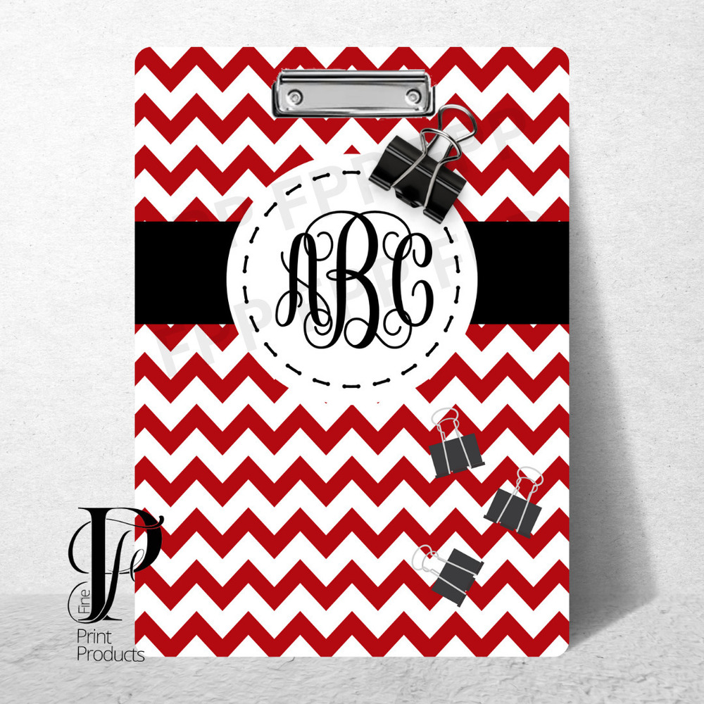 Preppy Red Chevron Monogram Clipboard Custom